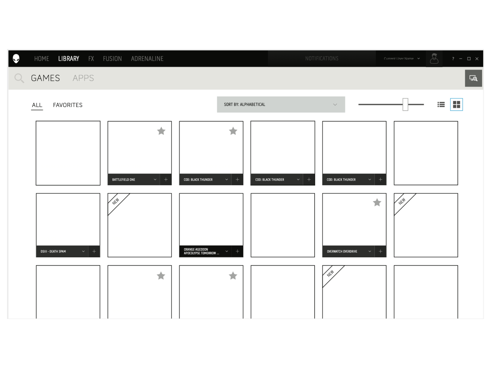 Wireframe for game view