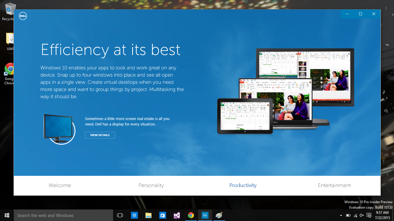 Shown is Dell's 'Welcome to Windows 10' app