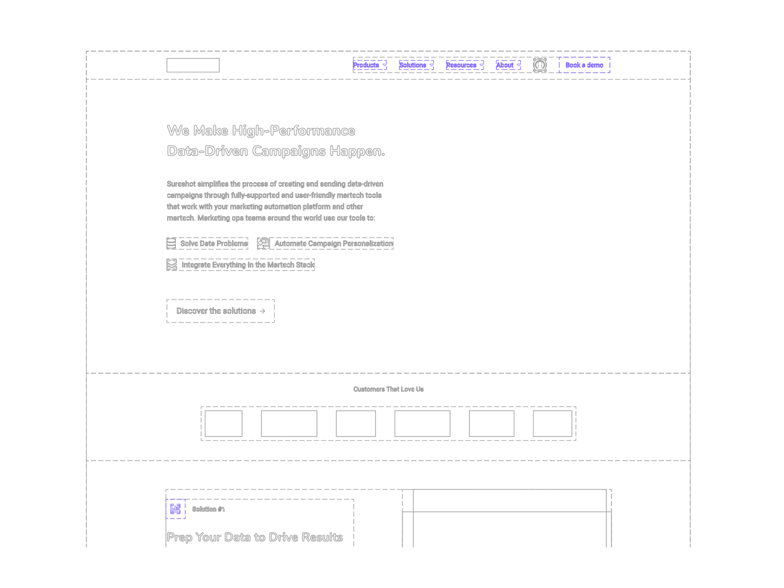 Shown is a wireframe of the homepage