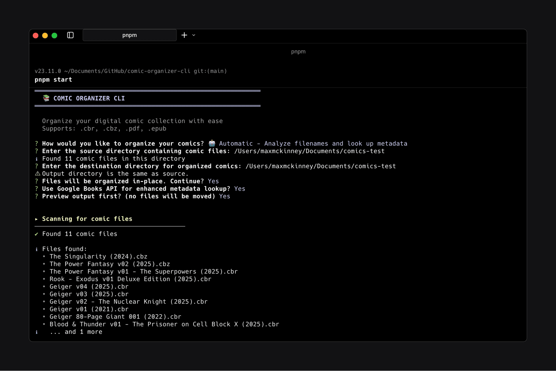 Comic Organizer CLI