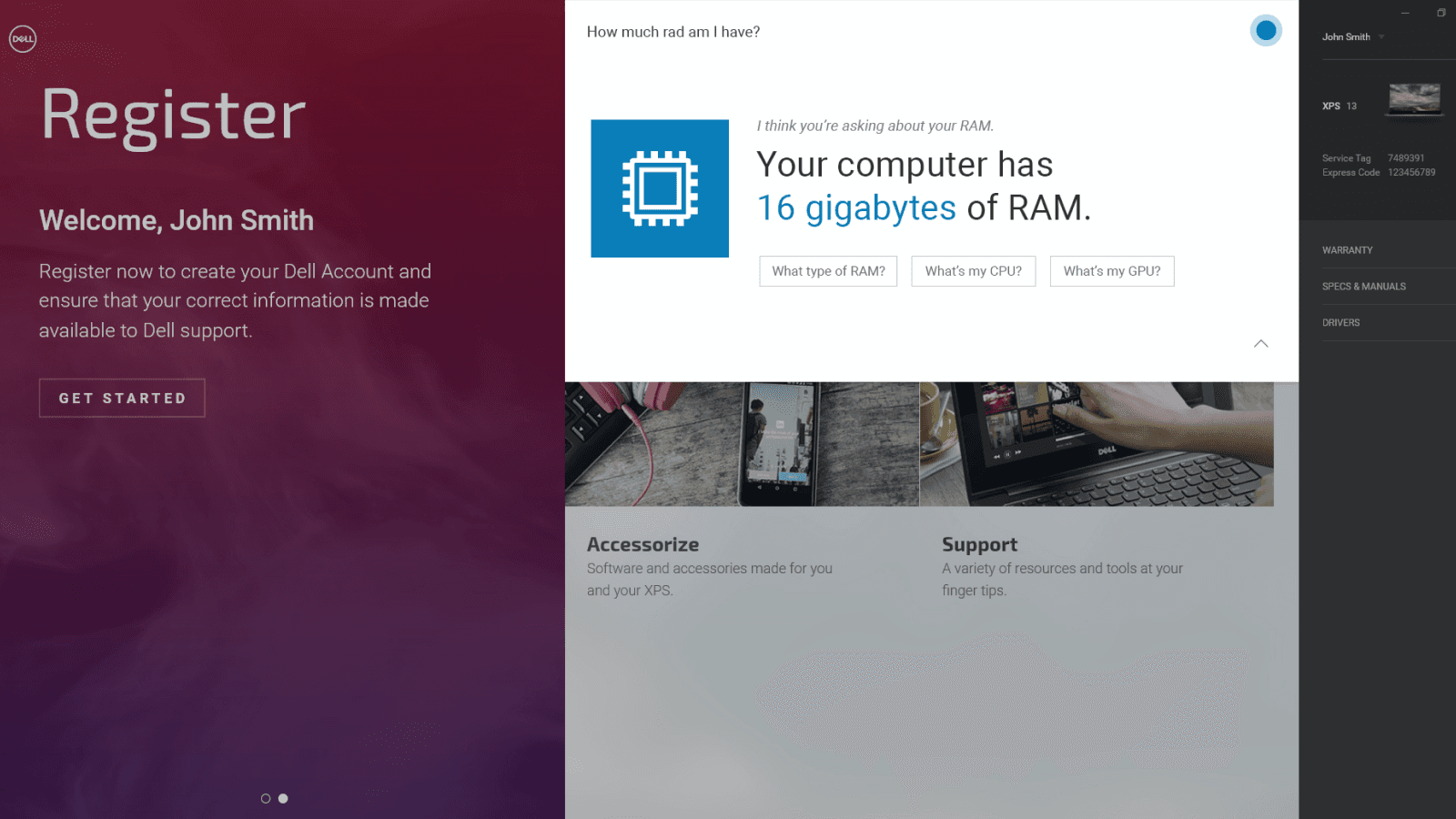 Shown is Dell's hub app 