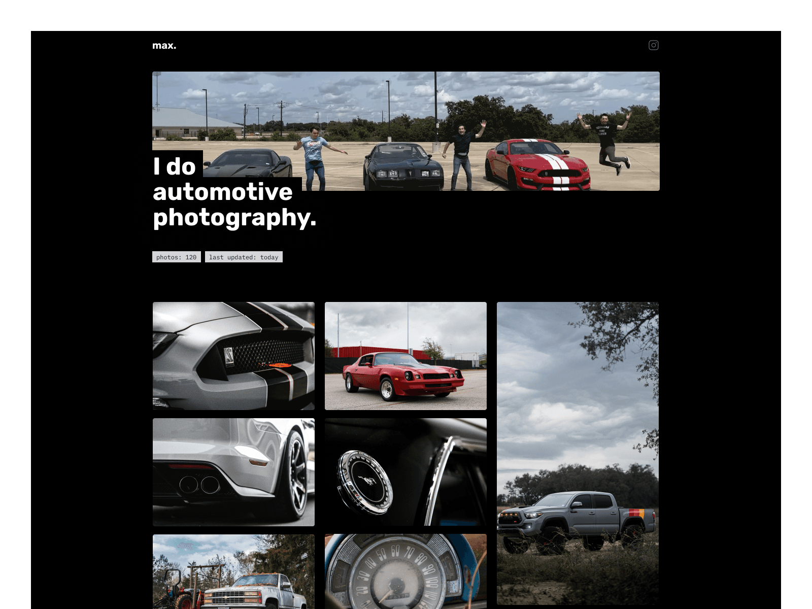Shown is a preview of the photography website for Max McKinney