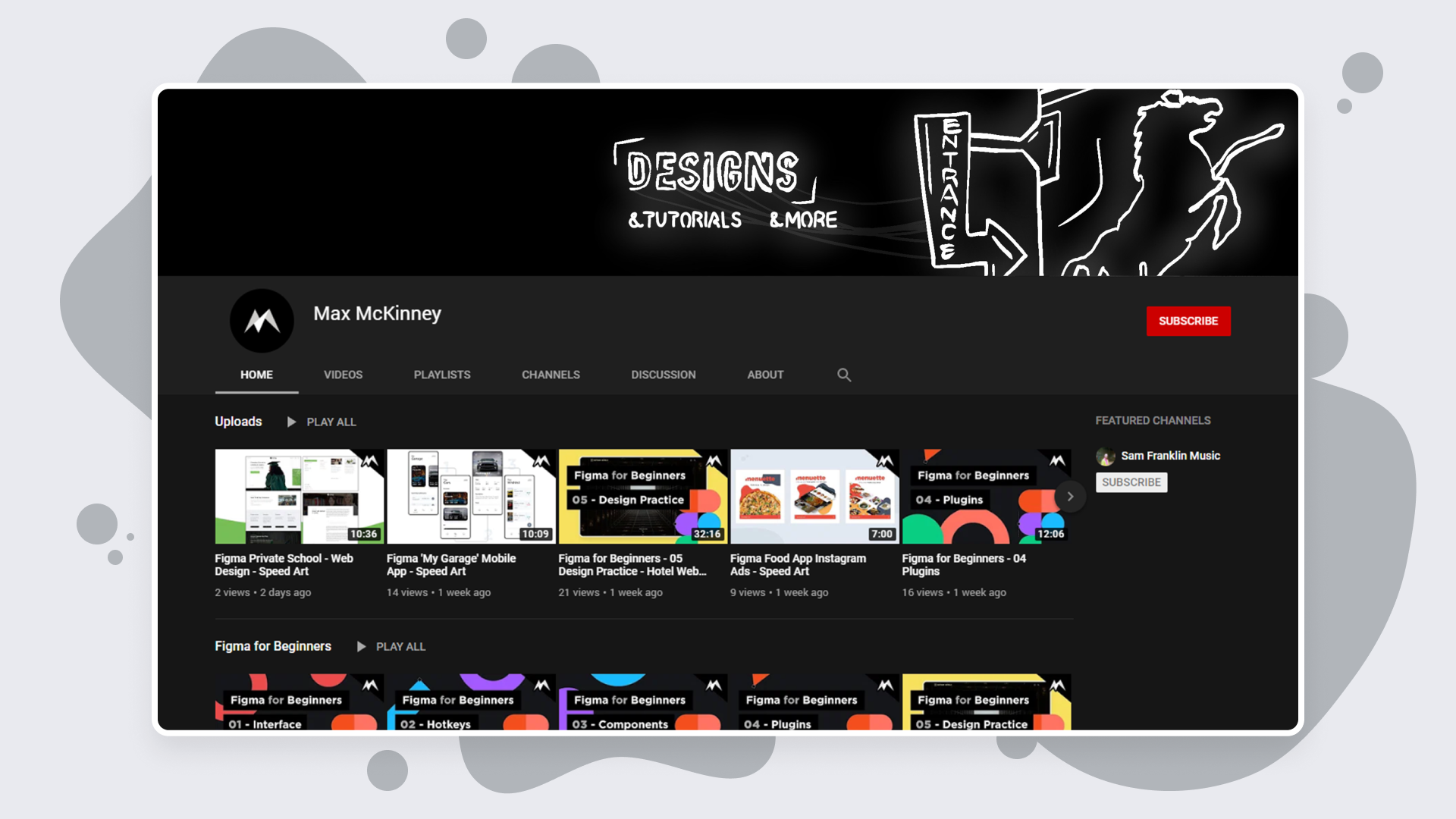 Shown is a preview of the YouTube landing page for Max McKinney